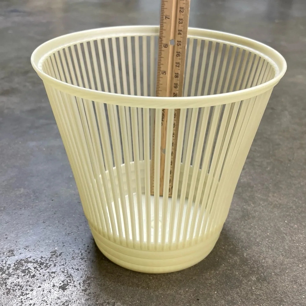 Vintage Mid Century Slatted Plastic Waste Basket Decor Trash Can Bin
